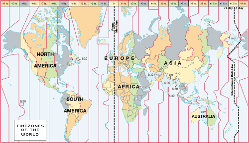 time zones map world. map of world showing time