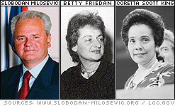 Slobodan Milosevic, Betty Friedan, and Coretta Scott King