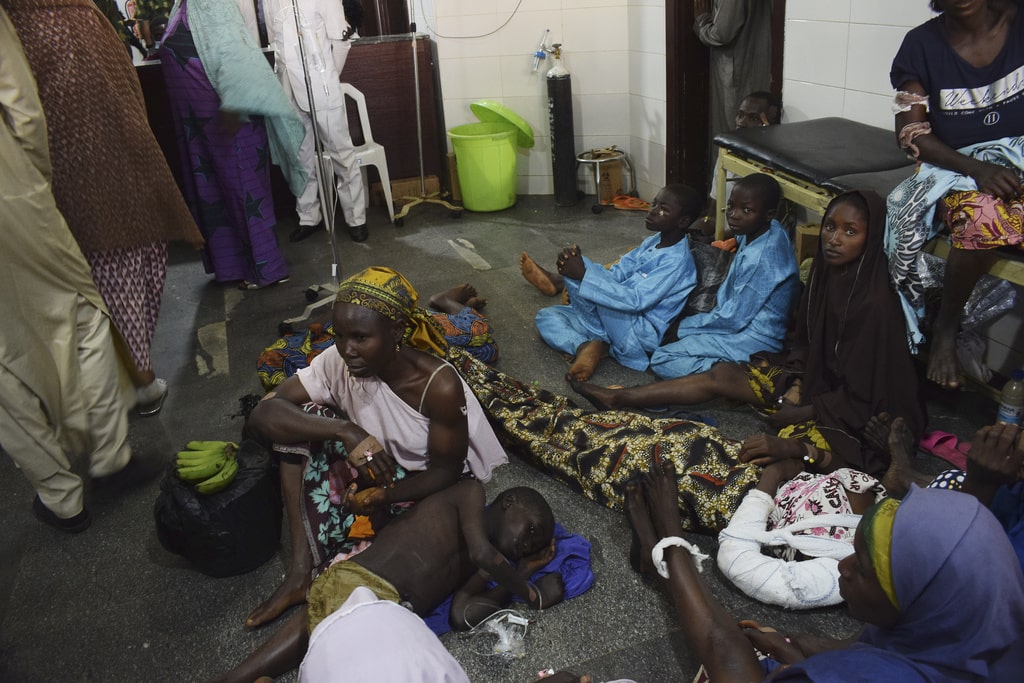 Victims of an army drone attack receives treatment at a hospital in Kaduna Nigeria, Tuesday, Dec. 5, 2023.