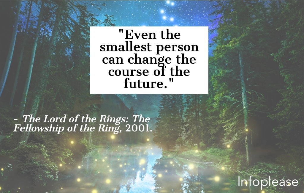 Lord of the Rings quote over fantasy firefly forest