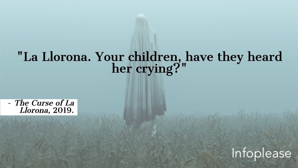 La Llorona quote over ghostly woman in a marsh