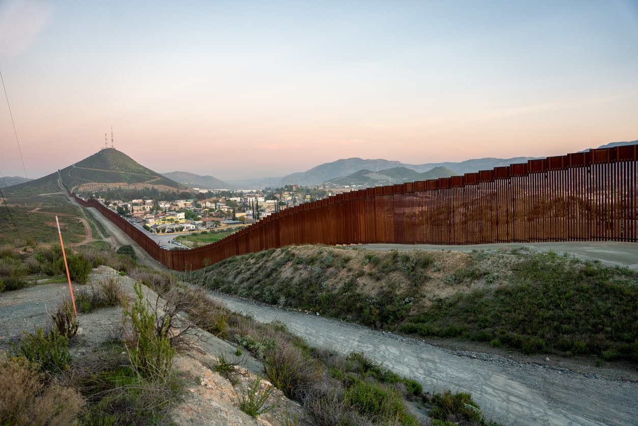 International Border Wall Between Tecate California and Tecate Mexico