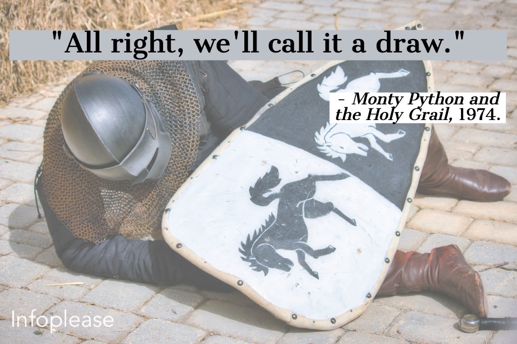 Monty Python and the Holy grail quote over fallen knight