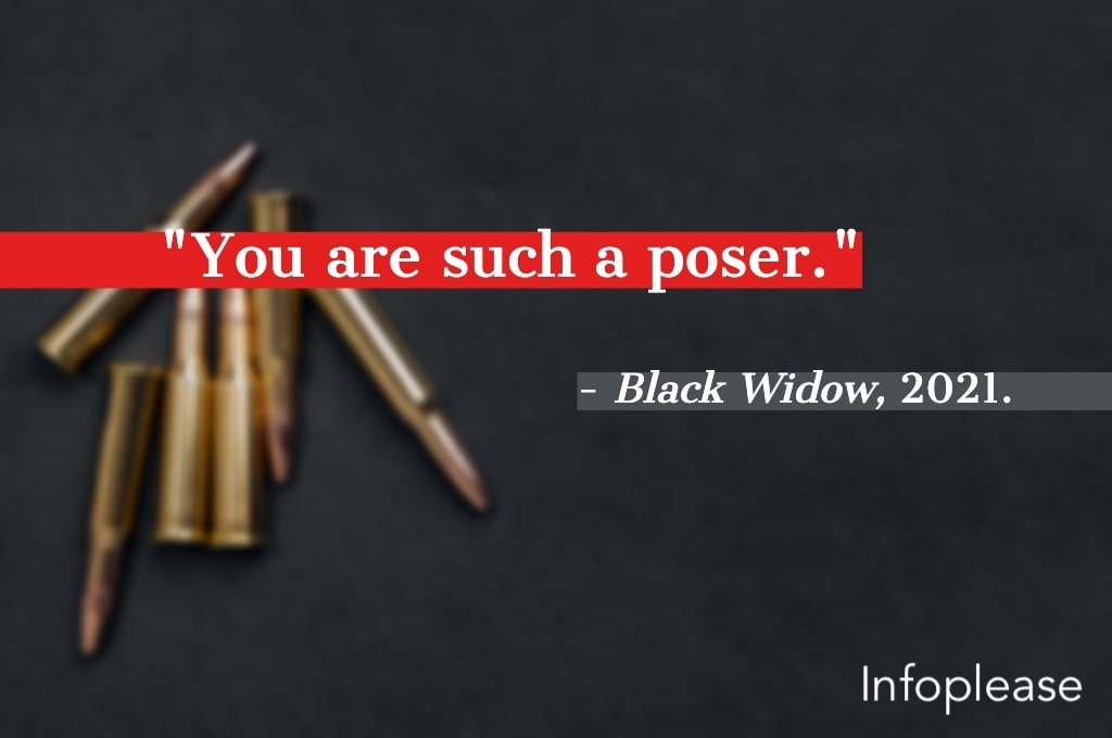 Black Widow quote over empty rifle shell casings