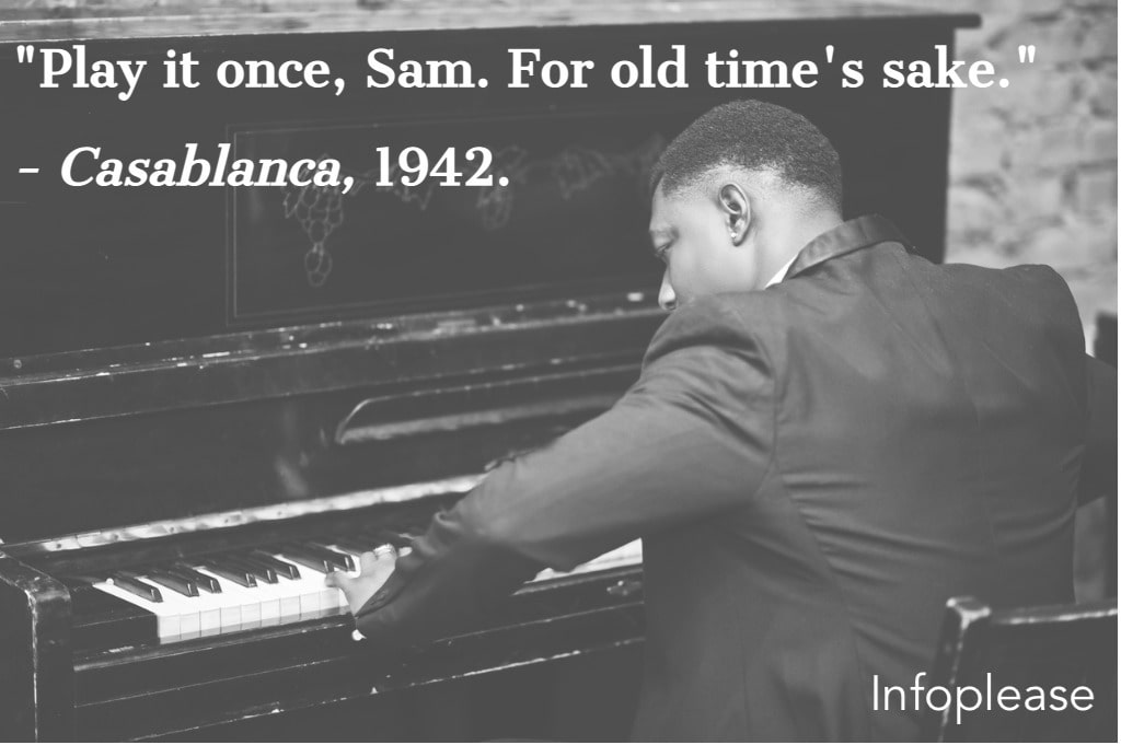 Casablanca quote over jazz pianist