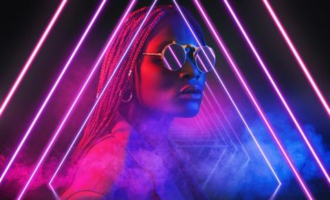 Pop star in a neon background