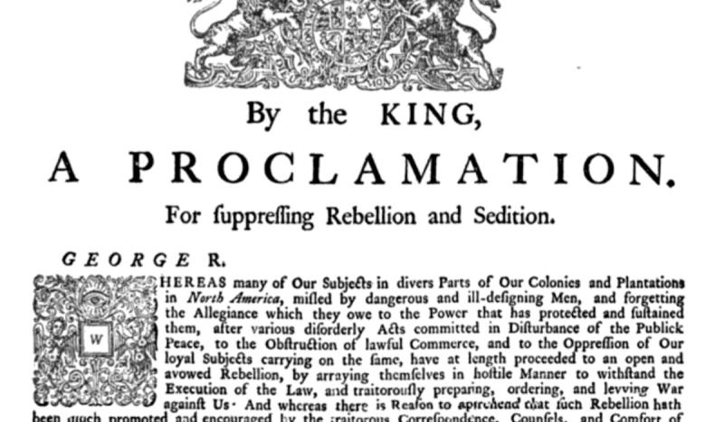 King George III proclaimed the American colonies to be in open rebellion.