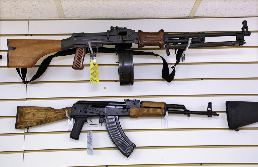 Assault style weapons are displayed for sale at Capitol City Arms Supply on Jan. 16, 2013, in Springfield, Ill. A federal appeals court on Friday, Nov. 3, 2023, upheld Illinois' prohibition on high-power semiautomatic weapons, refusing to put a hold on the law adopted in response to the mass killing of seven people at a 2022 parade in the Chicago suburb of Highland Park.