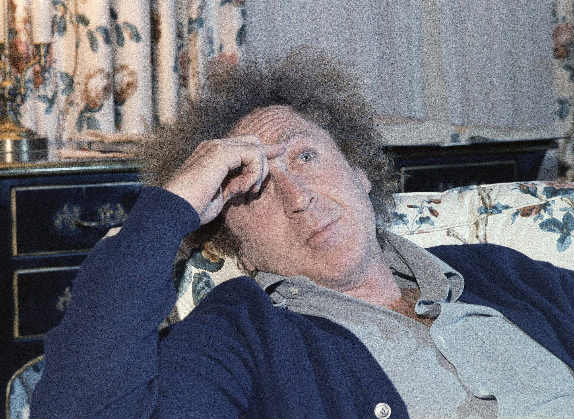 Gene Wilder is shown during an interview with Jean Claude Bouis at his New York City Hotel
