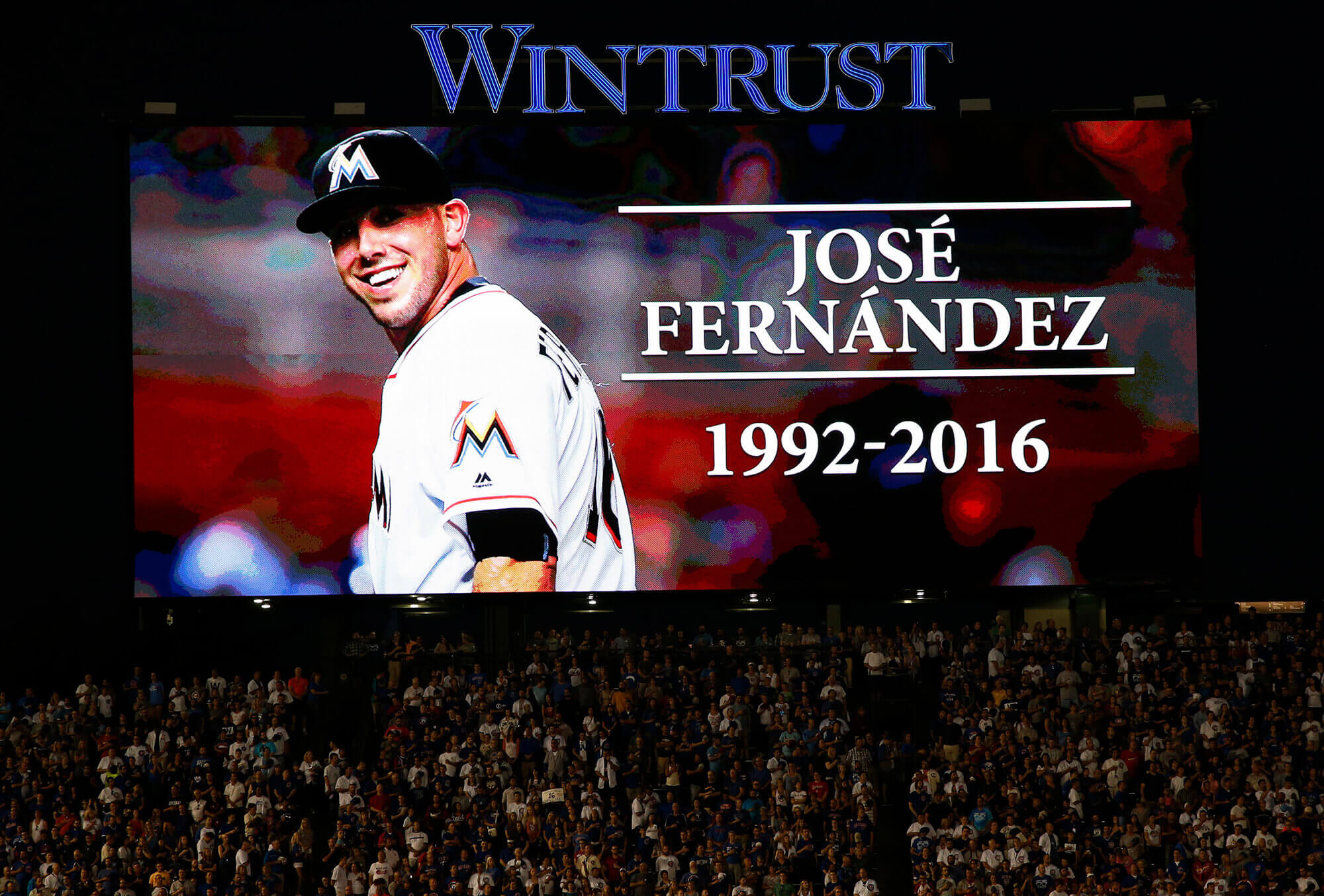 Image of Jose Fernandez being remembered at a baseball game