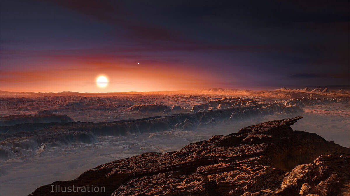 An artist's impression of the surface of the newly-discovered planet Proxima b