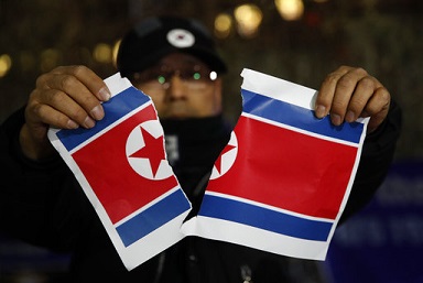 Protestor Tears North Korean Flag