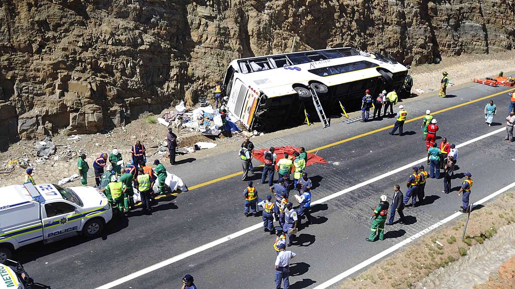 The scene of a bus accident near the town of De Doorns, South Africa