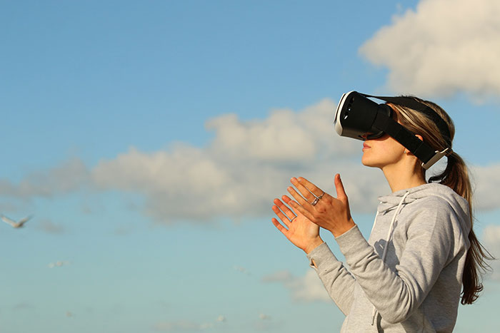 Person using a virtual reality headset