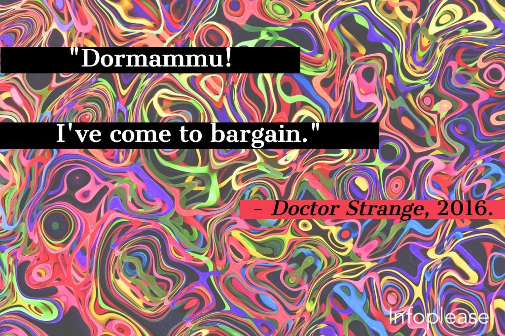 Doctor Strange quote over psychedelic swirls
