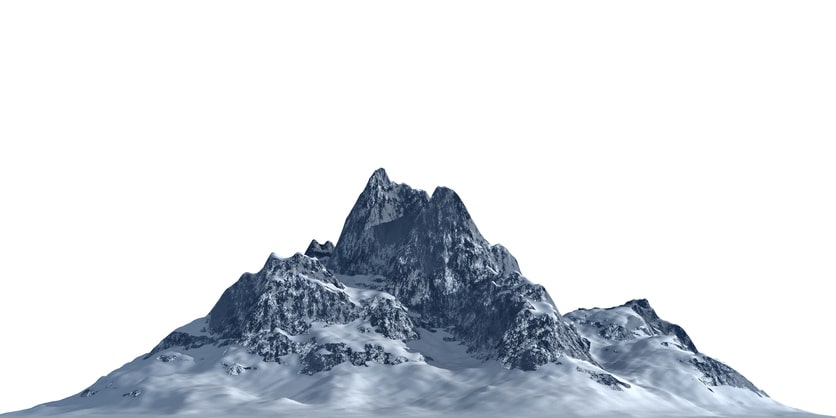 Snowy mountaintop on white background