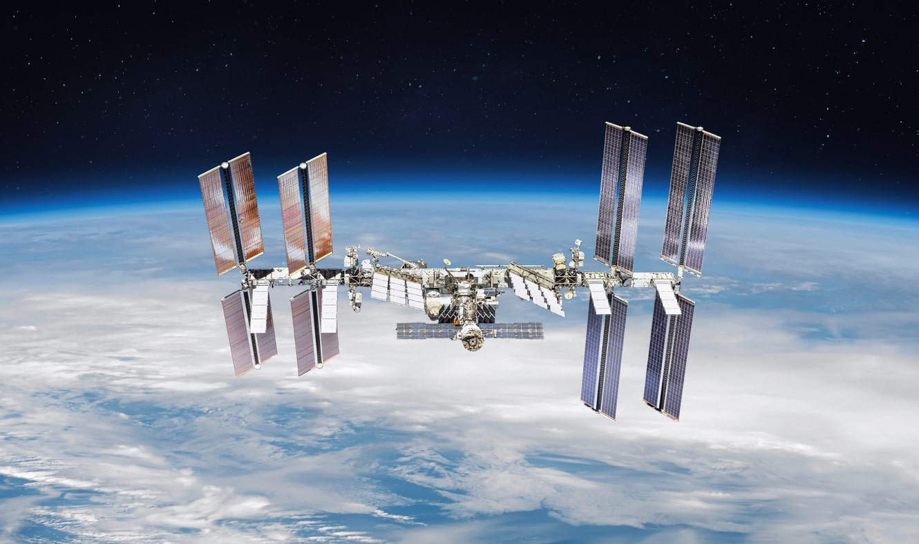 International space station on orbit of the Earth planet