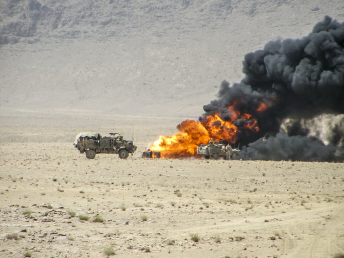 Burning vehicle in Afghanistan War