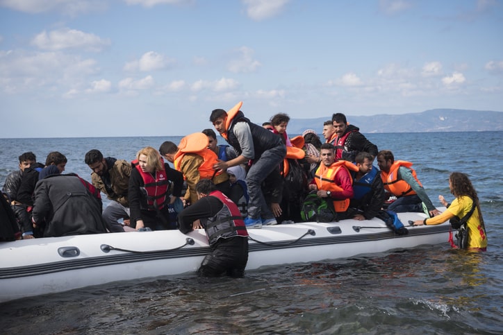 Refugee boat arriving
