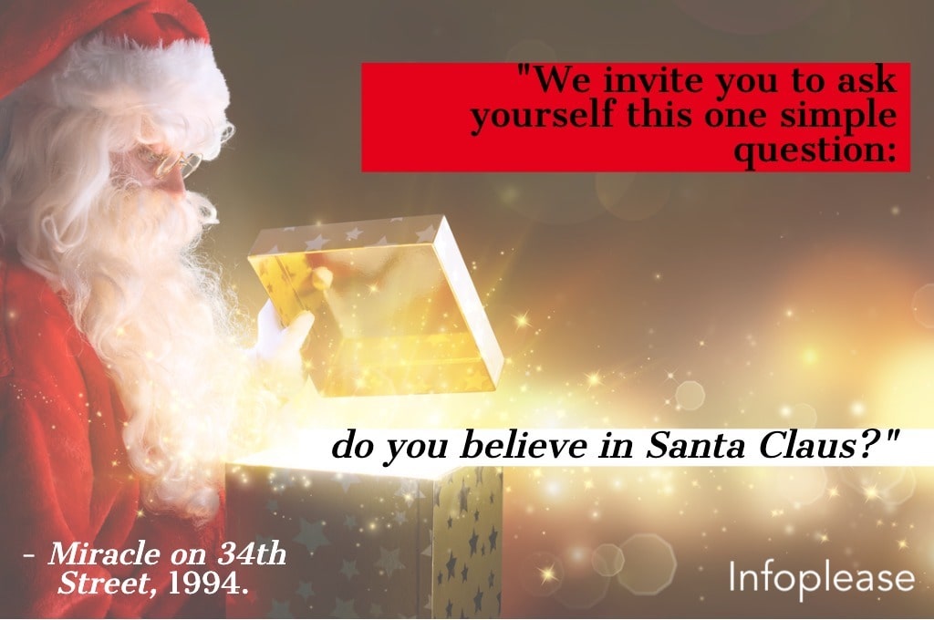 Miracle on 34th Street quote over Santa opening a box