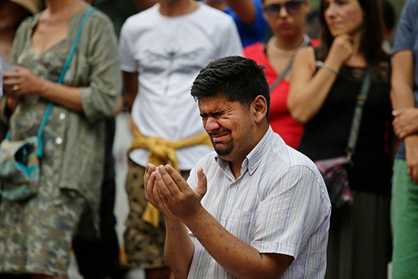 A main in mourning after attacks in Barcelona, Spain