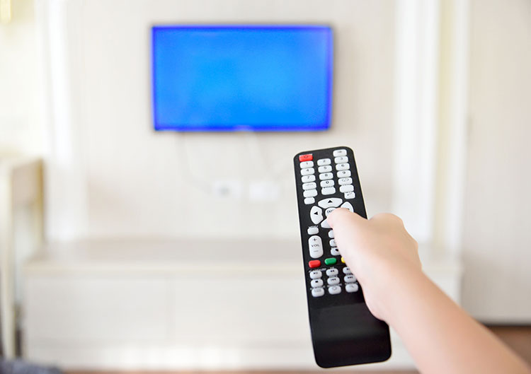 Television in room with remote