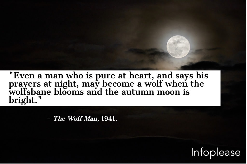 The Wolf Man quote over a full moon 
