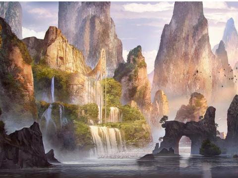 Fantasy landscape and mountains
