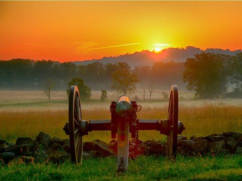 Old cannon in the sunset