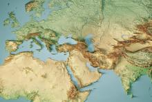 Europe India Middle East 3D Render Topographic Map