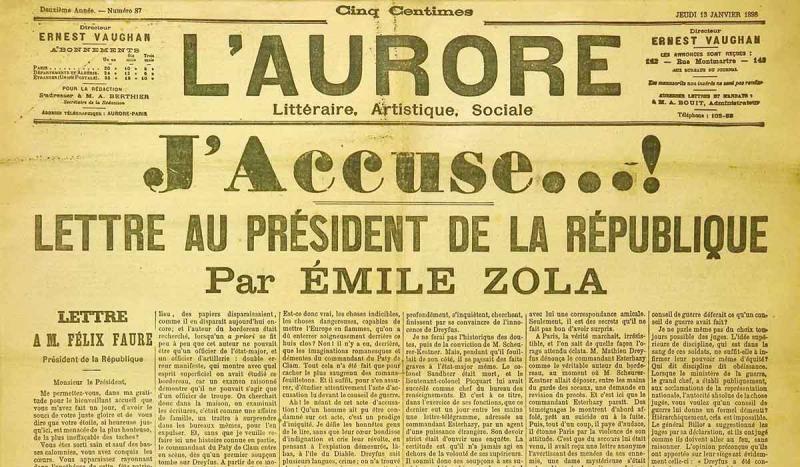 French writer Emile Zola published his "J'Accuse" letter, accusing the French of a cover-up in the Dreyfus Affair 