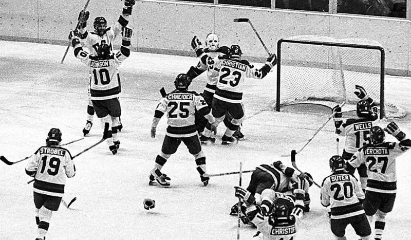 In a major upset, the U.S. Olympic hockey team defeated the Soviets 4-3 at Lake Placid, N.Y.