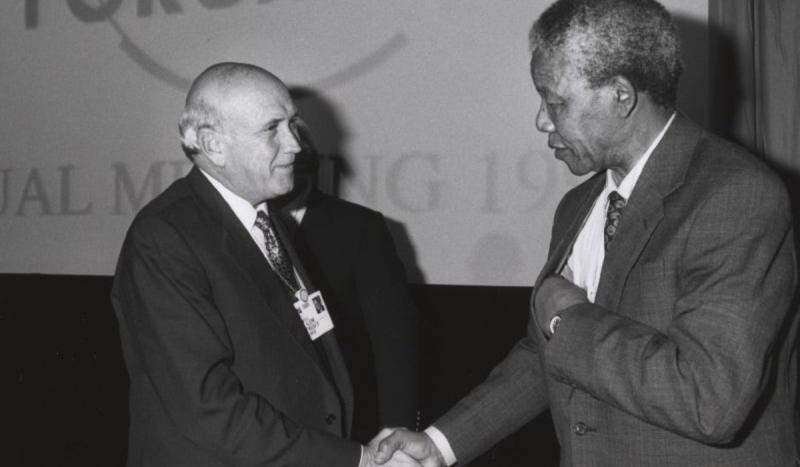 Nelson Mandela and F. W. de Klerk were awarded the Nobel Peace Prize for their work to end apartheid