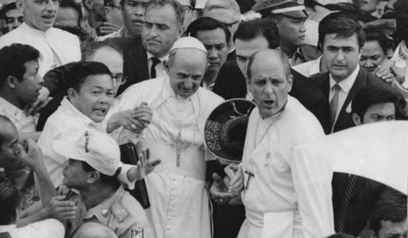 Pope Paul VI  was attacked at the Manila airport by a Bolivian painter disguised as a priest.
