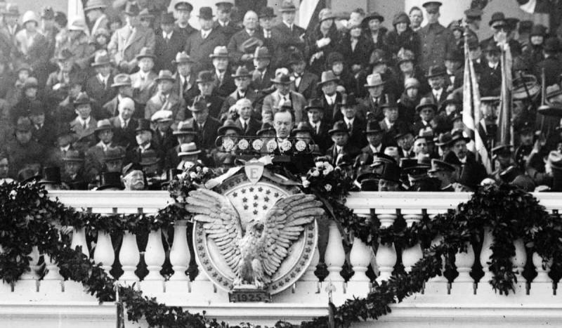 A presidential address was broadcast on the radio for the first time when Calvin Coolidge spoke befo